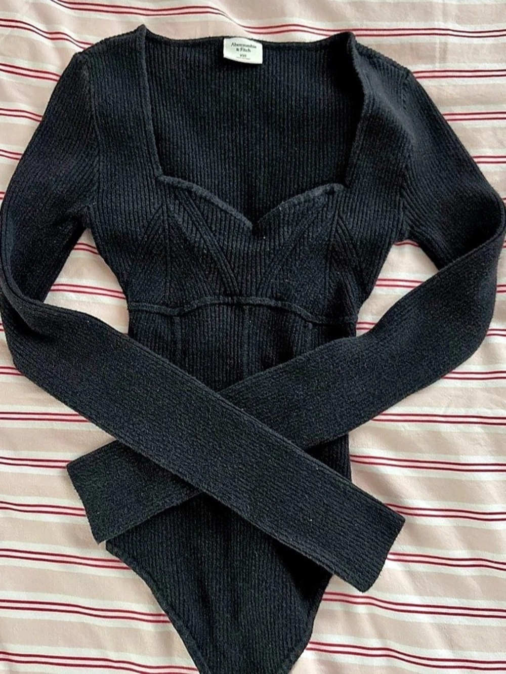 Abercrombie & Fitch Long-Sleeve Sweetheart Sweater Bodysuit Black XS